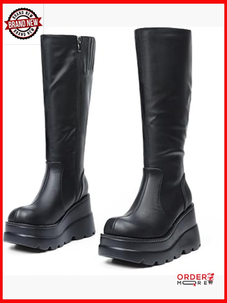 Platform Combat Boots With Chunky Heel And Side Zip Mid-Calf Boots